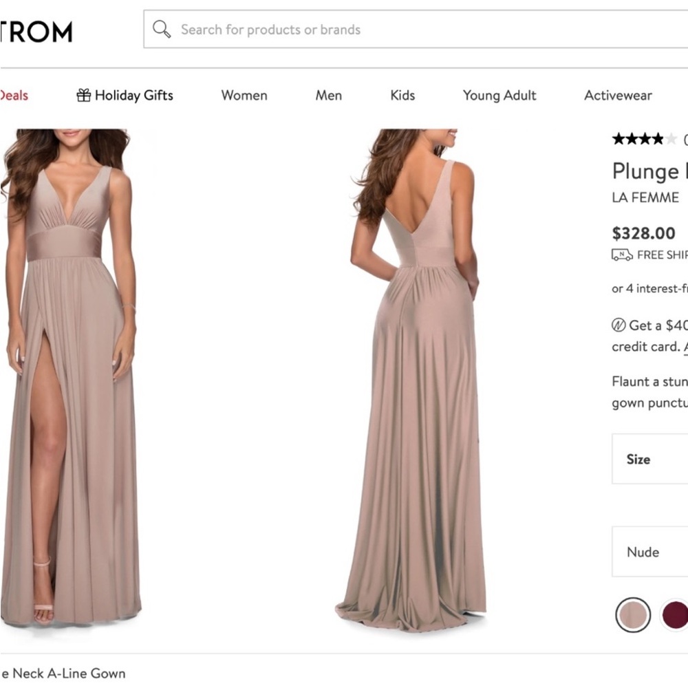 La Femme Plunge Neck A-Line Gown - Picture 6 of 11
